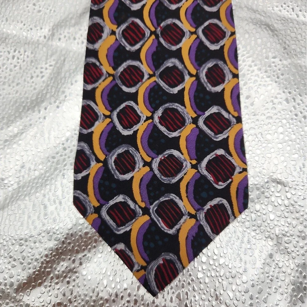 Tie Givenchy Monsieur 100% Silk Abstract Geometric Yellow Purple Necktie USA VTG